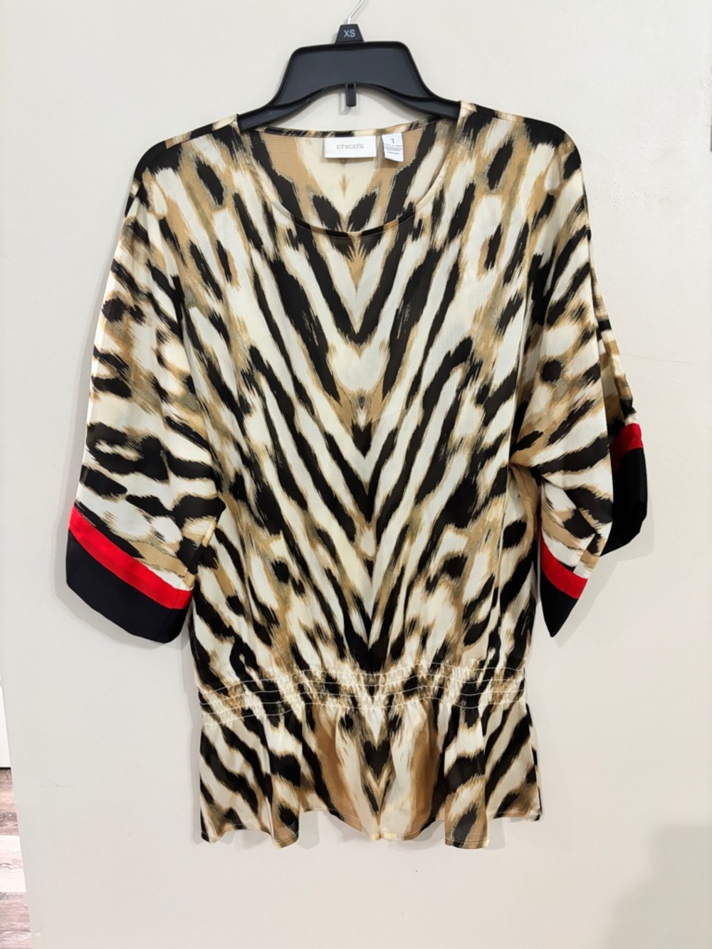 SALE Chico's Women's Animal Print Blouse in Tan/Black Tiger